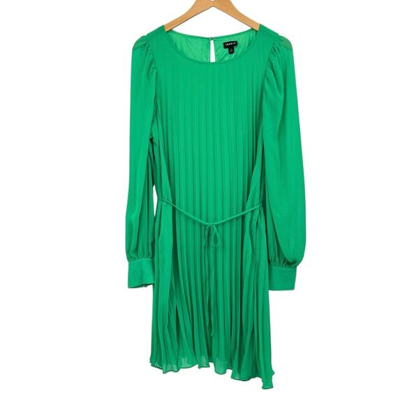 Torrid NWT Kelly Green Chiffon Accordion Pleated Long Sleeve A-line Mini Dress - Picture 12 of 16